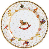 Prato Raso Toys Christmas Natal Branco e Dourado 28cm - Ela Decora